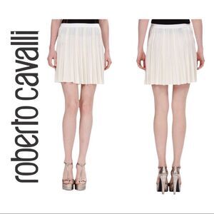 Roberto Cavalli Cream Knit Pleated Skirt US 10